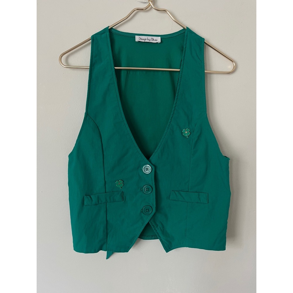 Design by Olivia Green Button Down Vest Womens Medium St Patricks Day